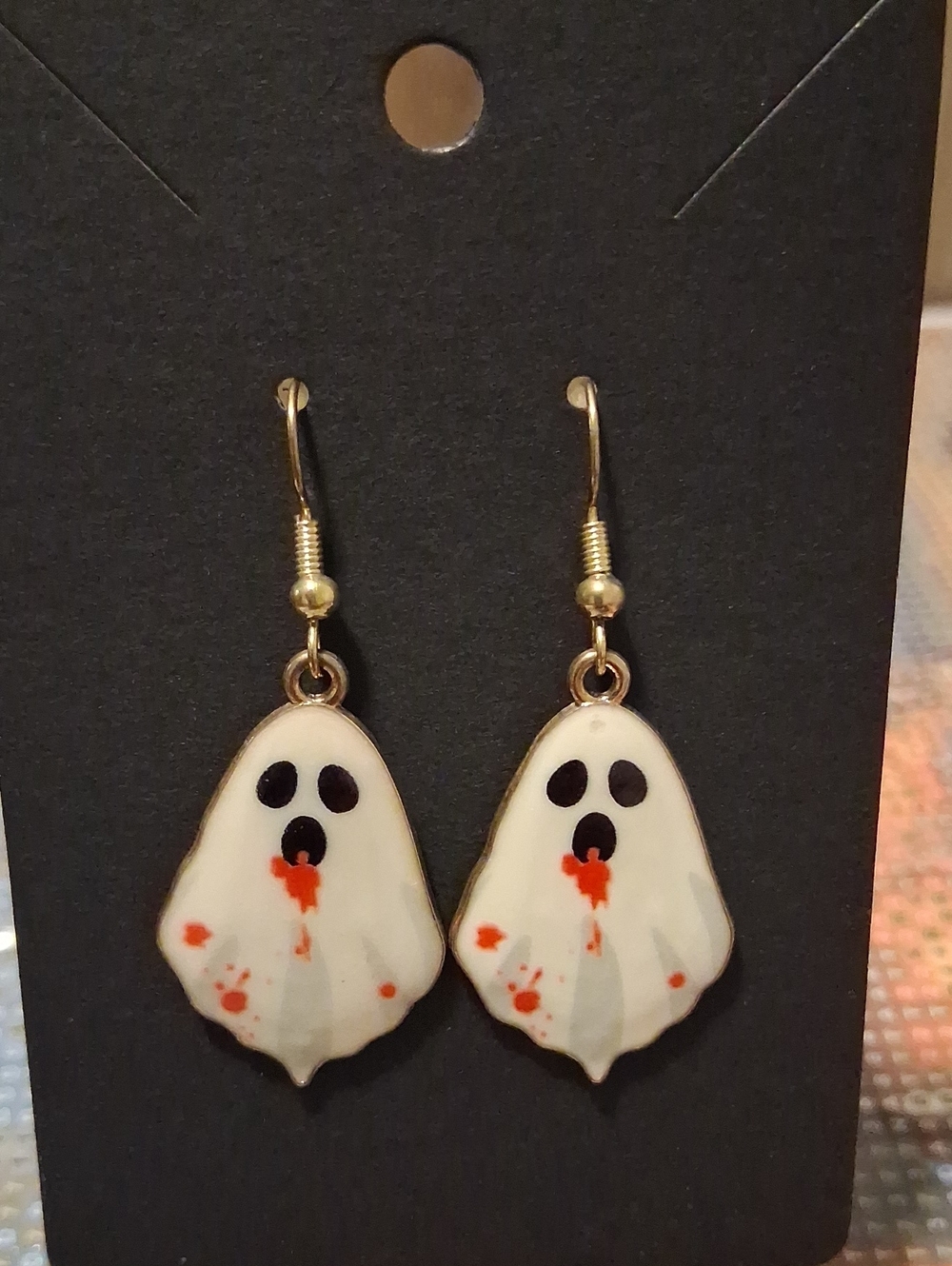 White Ghost Drop Earrings with Red Accent - Women's Halloween Jewelry